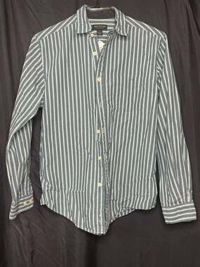 John Bartlett Consensus Blue and White Striped Long Sleeve Button Up Shirt